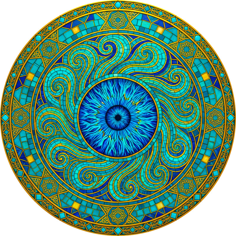 Turquoise Mystic Eye Round Glass Wall Art