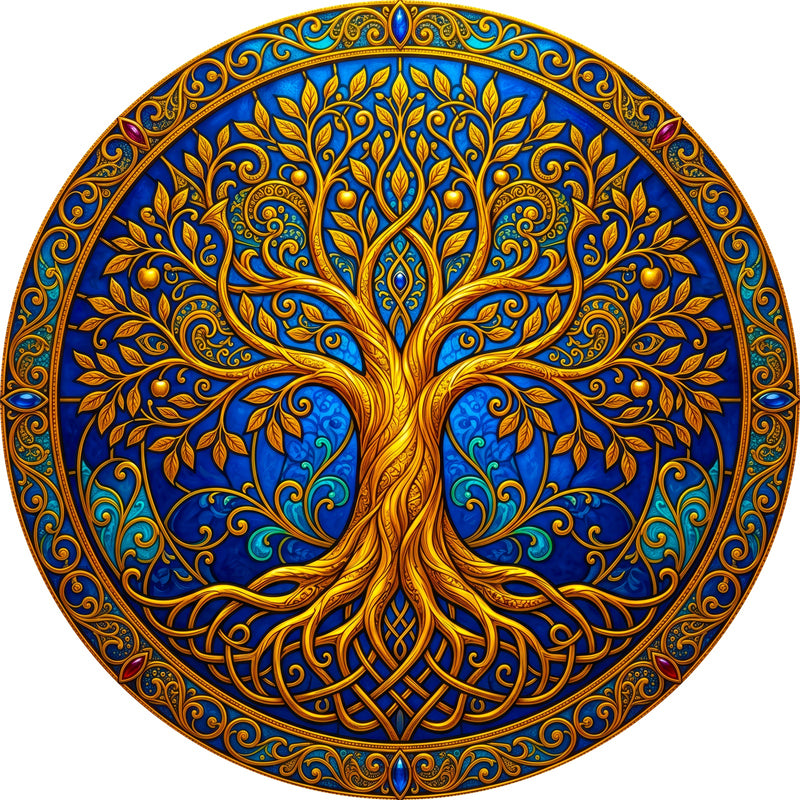 Golden Tree Of Life II Round Glass Wall Art