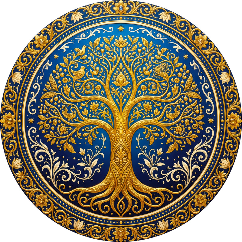 Golden Tree Of Life III Round Glass Wall Art