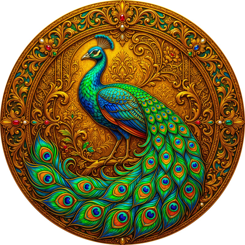 Regal Peacock Round Glass Wall Art
