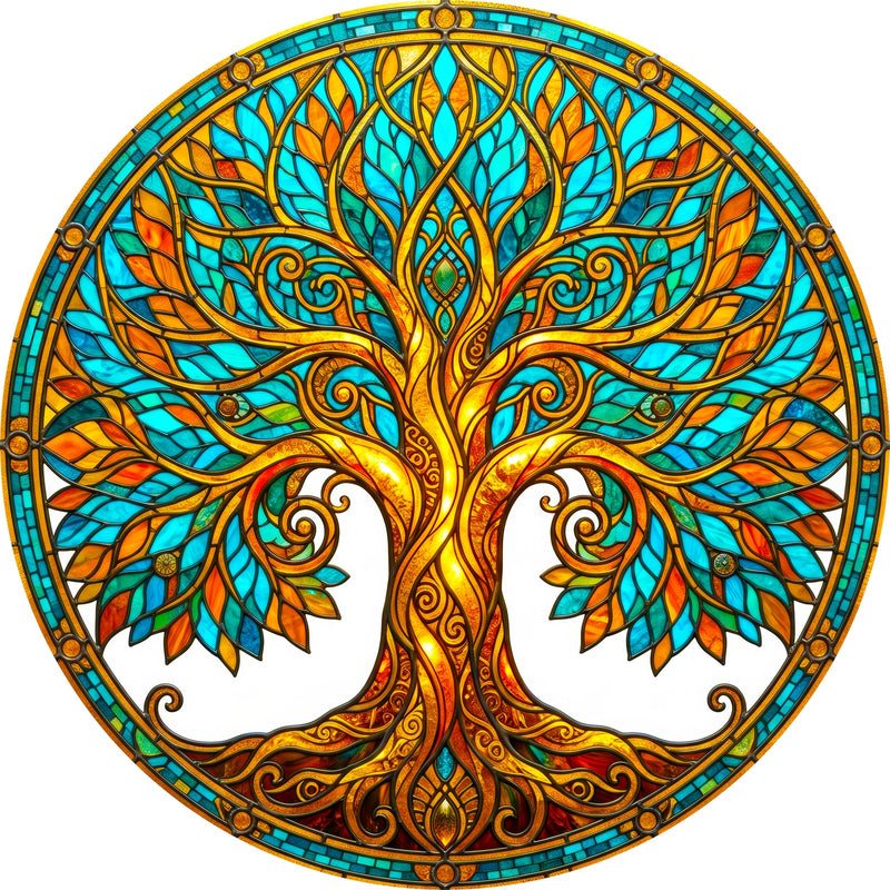 Stained Glass Tree Of Life II Round Glass Wall Art