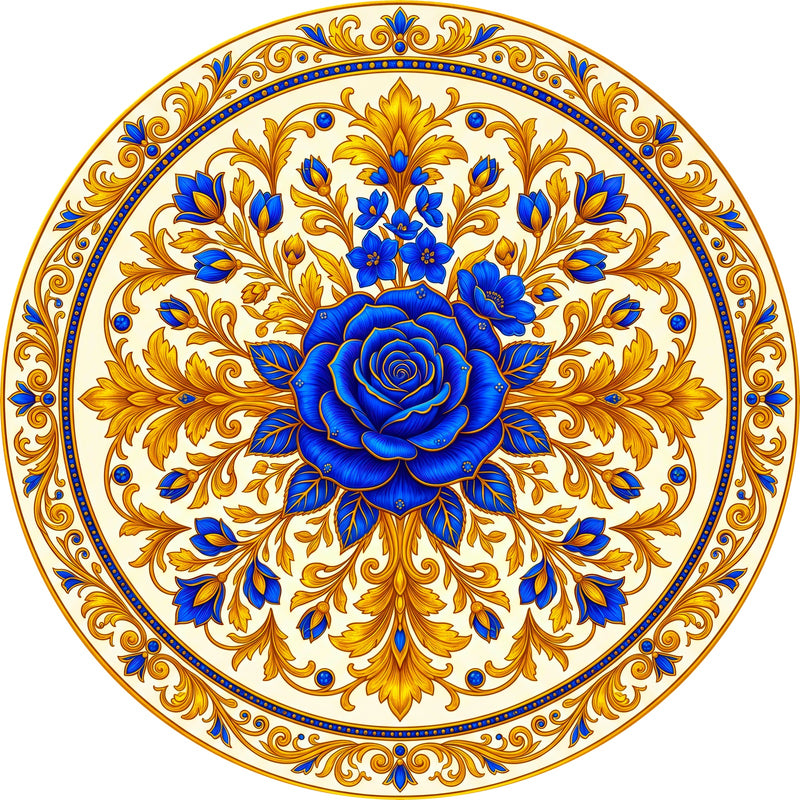 Royal Blue Rose Round Glass Wall Art