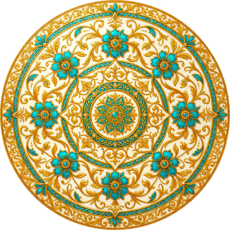 Turquoise Arabesque Round Glass Wall Art