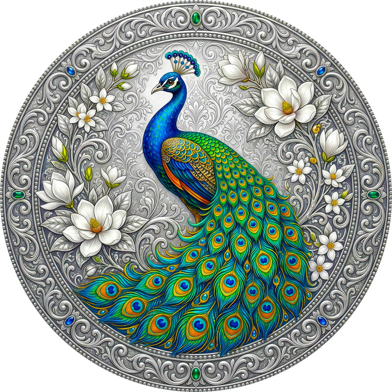 Regal Peacock II Round Glass Wall Art