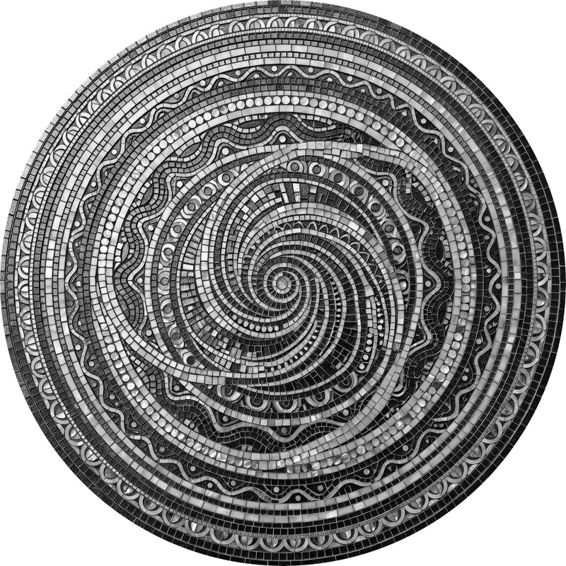 Midnight Mandala Spiral Round Glass Wall Art