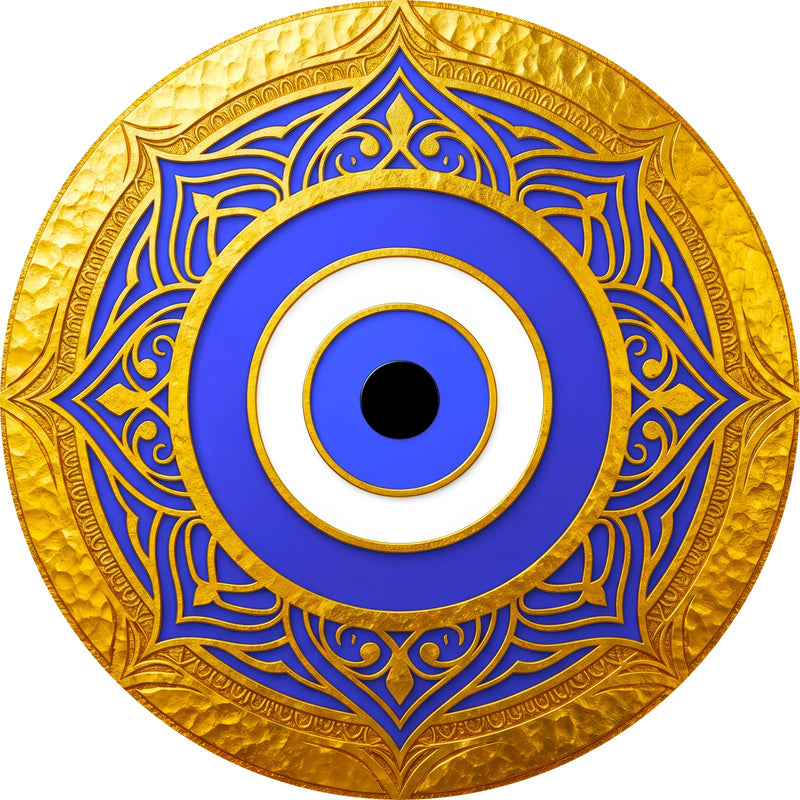 Royal Blue Evil Eye Round Glass Wall Art