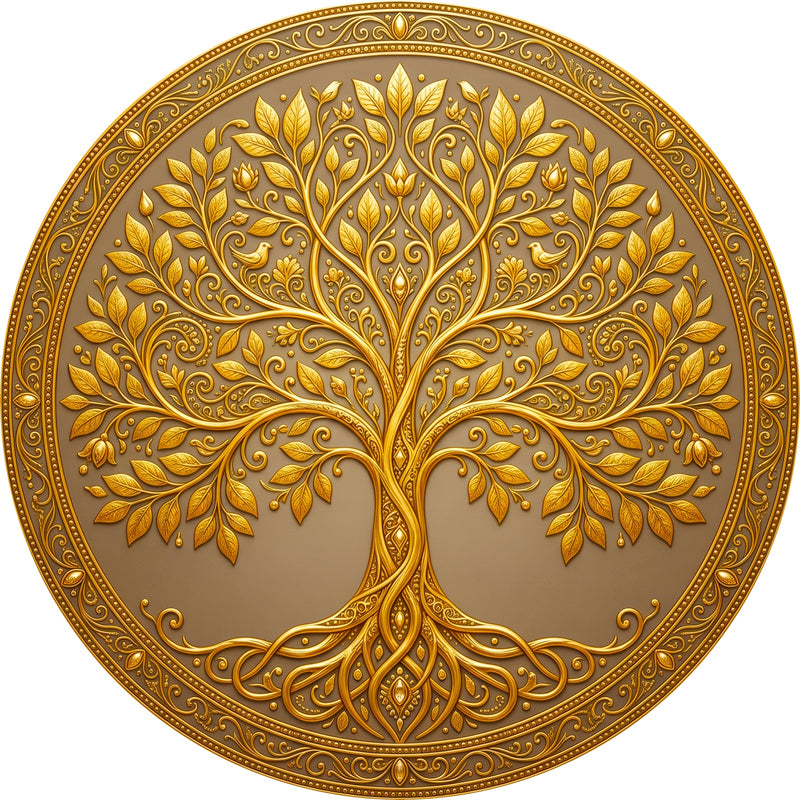 Golden Tree Of Life IV Round Glass Wall Art
