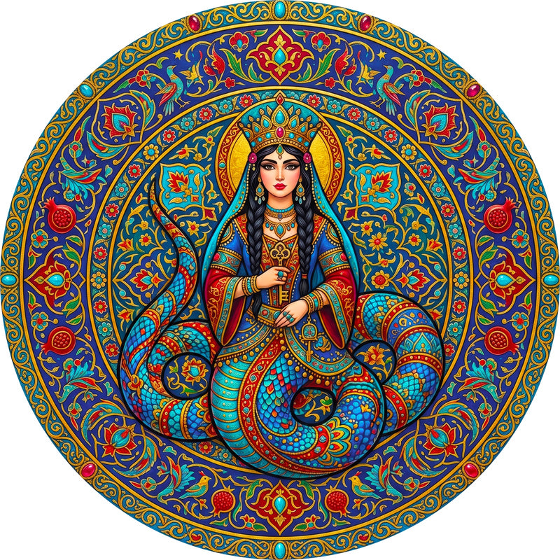 Anatolian Mosaic Muse Round Glass Wall Art