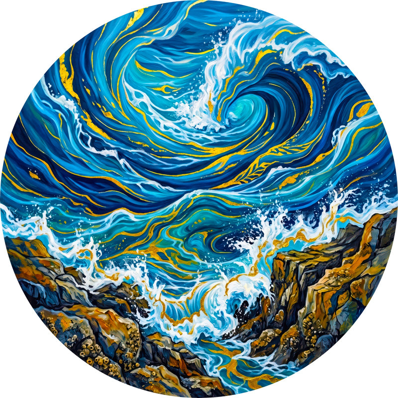 Gilded Ocean Vortex Round Glass Wall Art