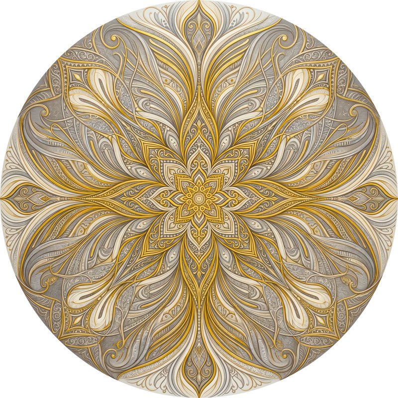 Gilded Petal Symphony Round Glass Wall Art