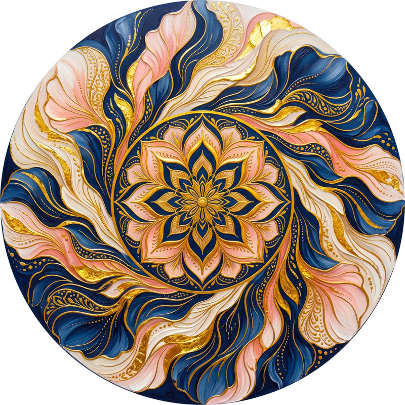 Royal Petal Swirl Round Glass Wall Art