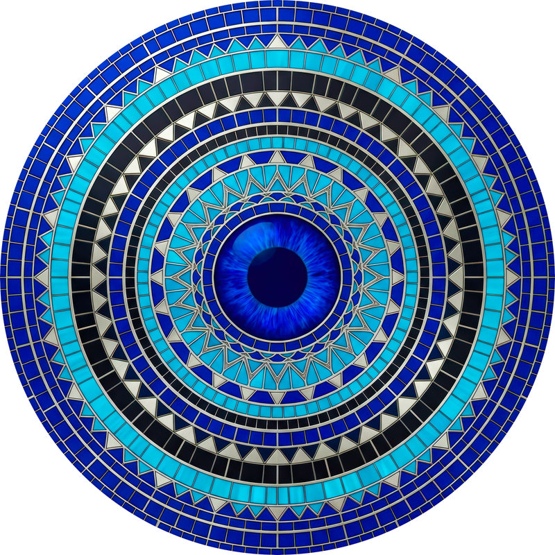 Azure Eye Mosaic Round Glass Wall Art