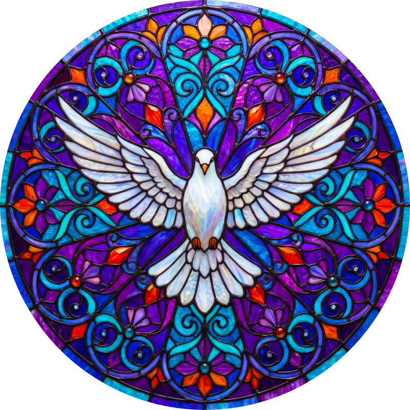 White Dove In Bloom Round Glass Wall Art