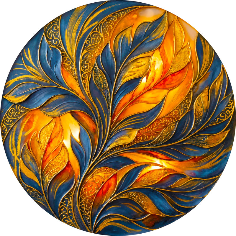 Golden Midnight Florals Round Glass Wall Art