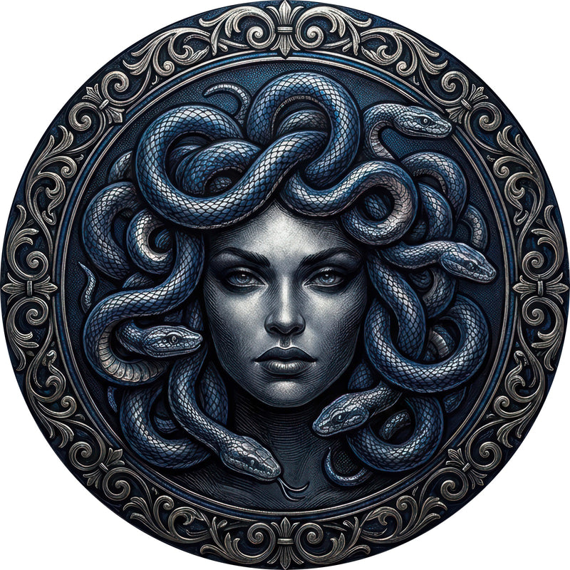 Midnight Medusa Round Glass Wall Art