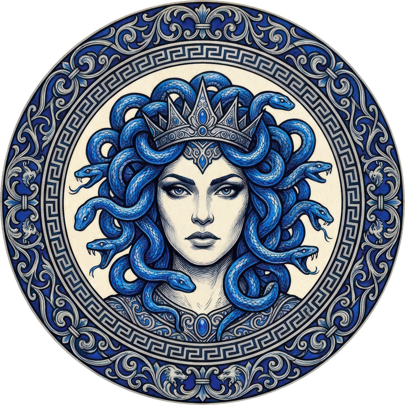 Sapphire Medusa Round Glass Wall Art