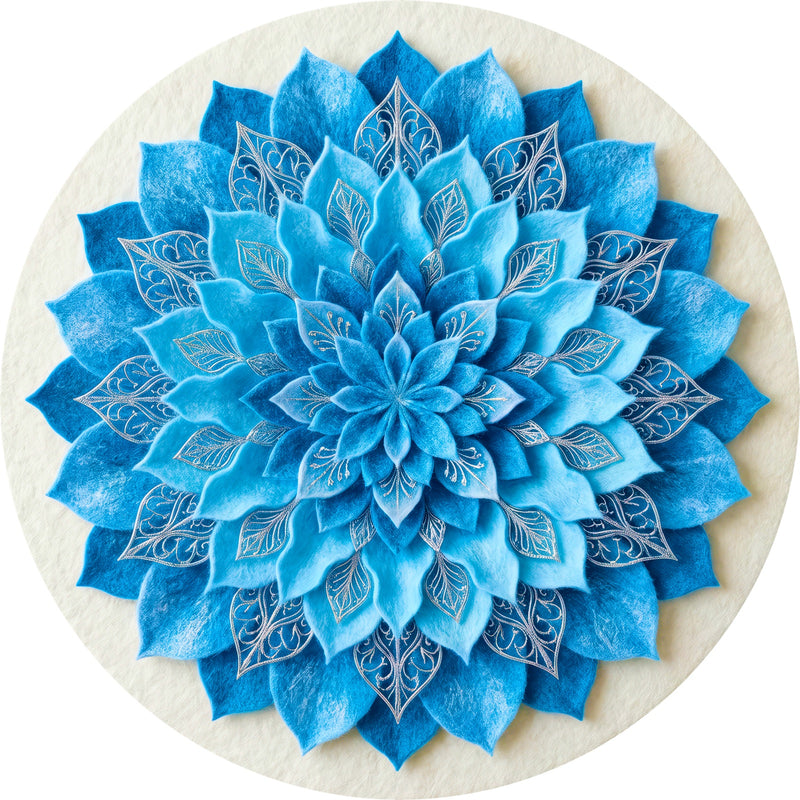 Azure Mandala Bloom Round Glass Wall Art
