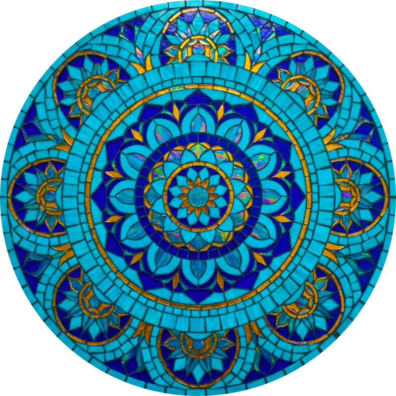 Turquoise Mosaic Mandala III Round Glass Wall Art