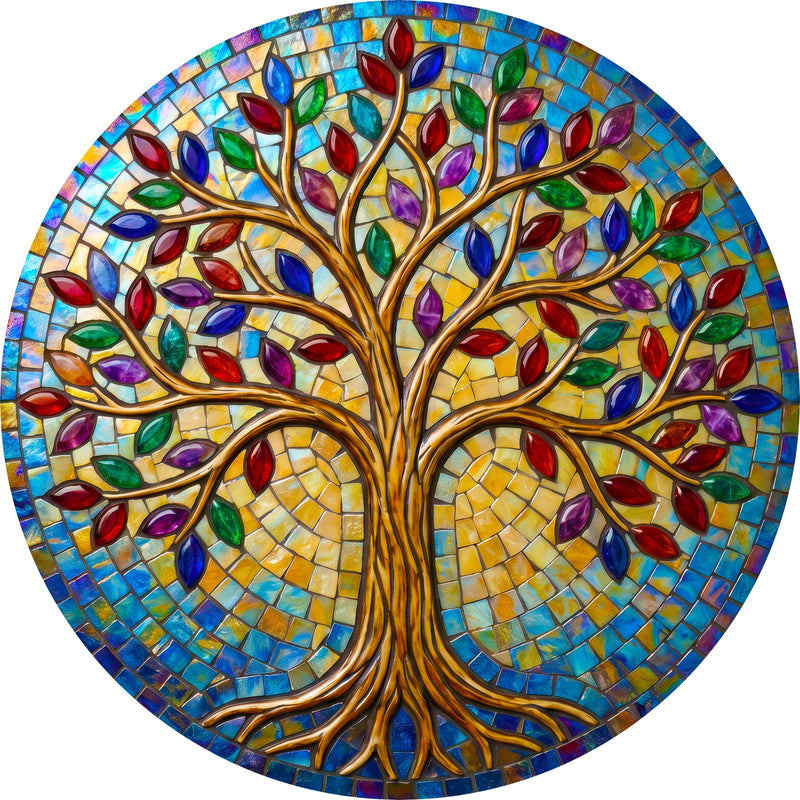 Jewel Tree Of Life II Round Glass Wall Art