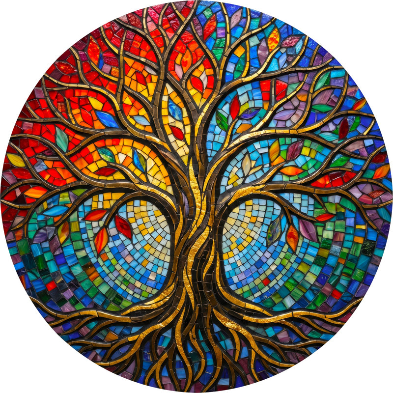 Celestial Tree Of Life Round Glass Wall Art