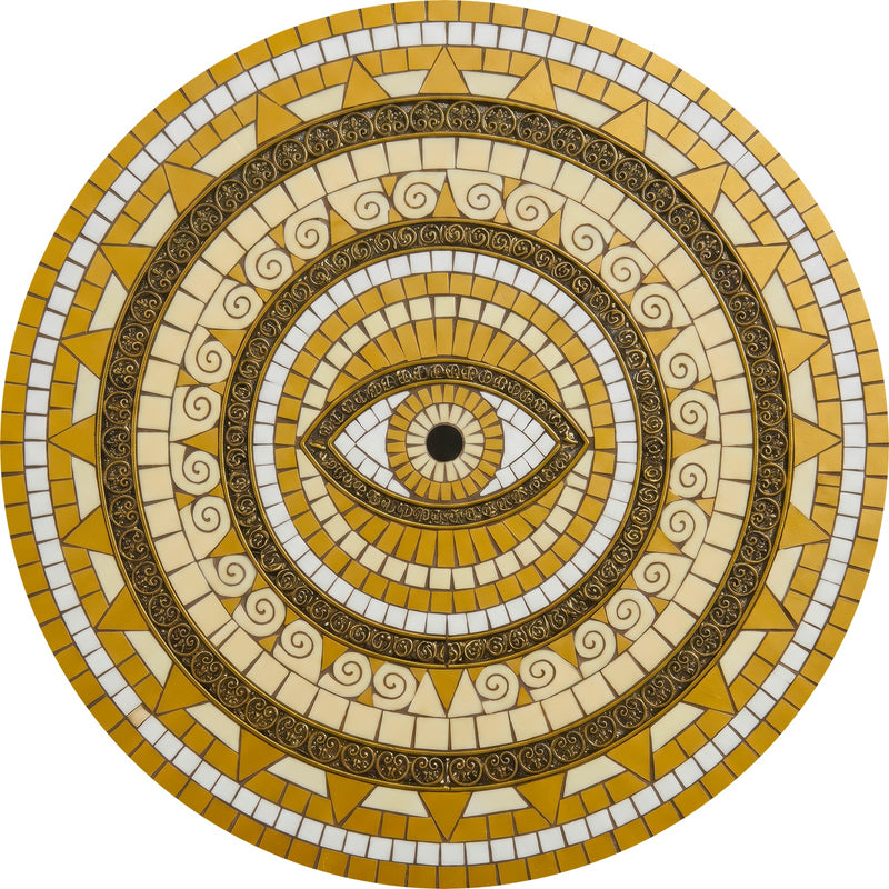 Golden Eye Mandala Round Glass Wall Art