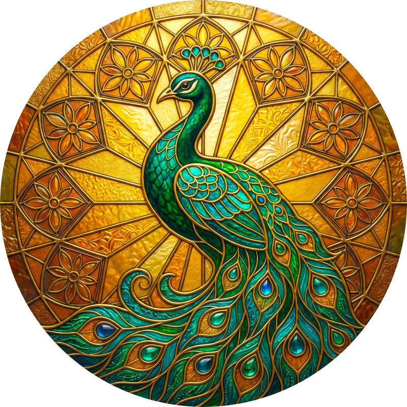 Emerald Peacock II Round Glass Wall Art