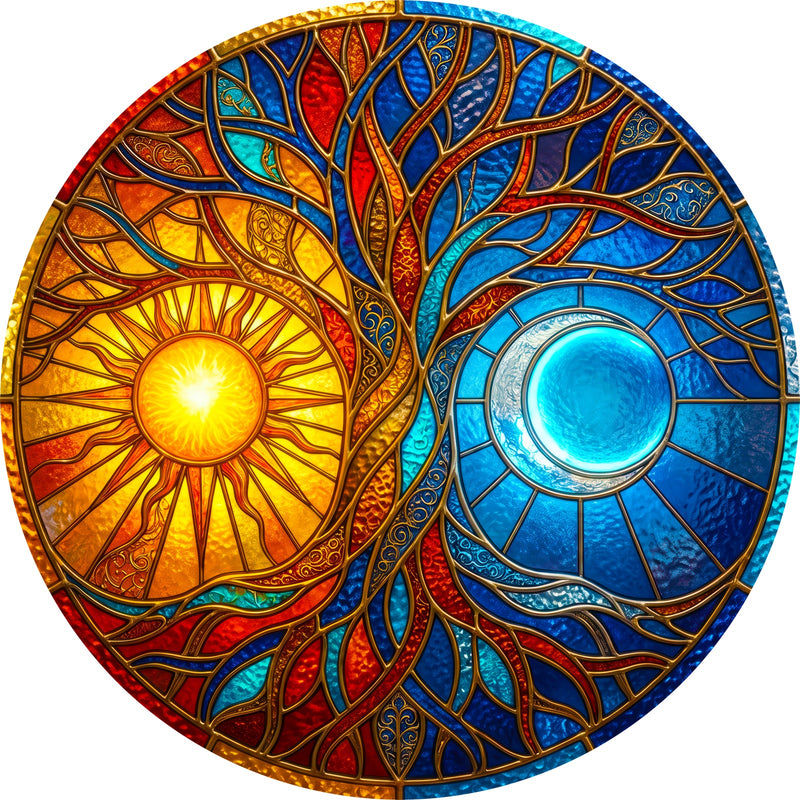 Celestial Tree Of Light Round Glass Wall Art