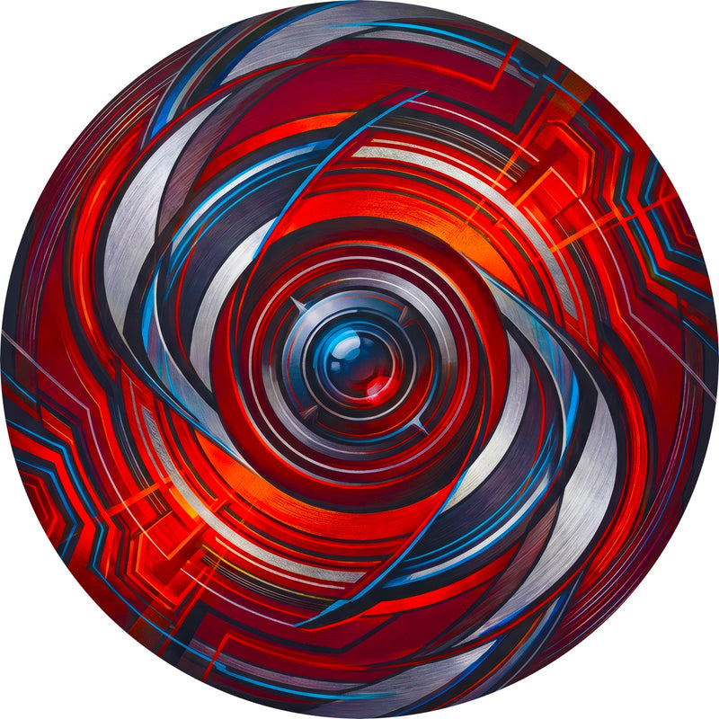 Crimson Velocity Round Glass Wall Art