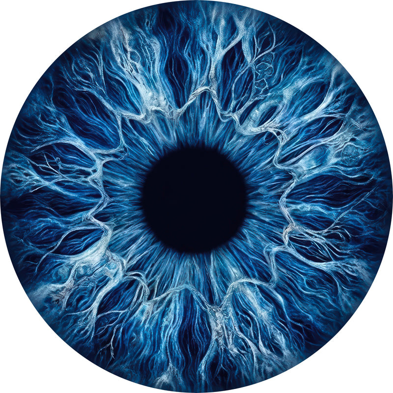 Electric Blue Iris Round Glass Wall Art