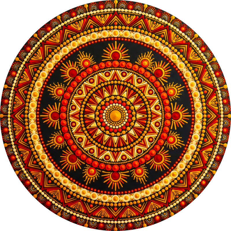Ember Sun Mandala Round Glass Wall Art