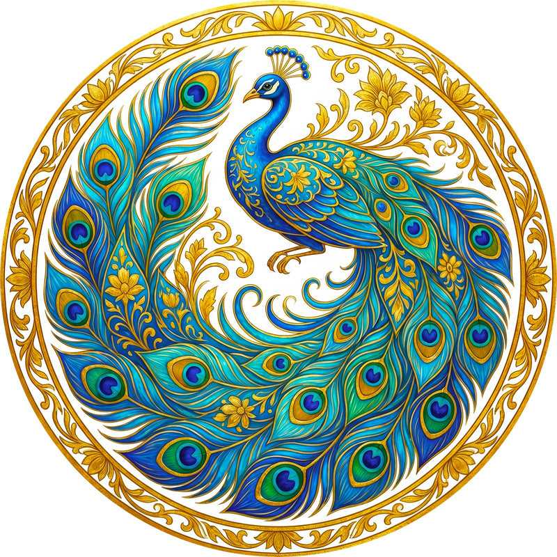 Regal Peacock III Round Glass Wall Art
