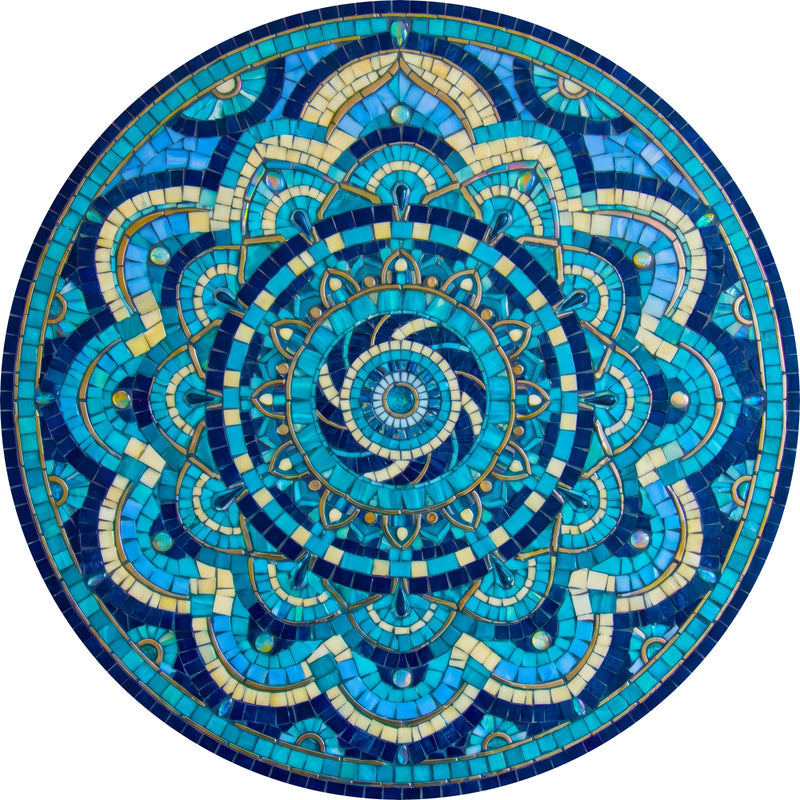 Azure Mosaic Mandala Round Glass Wall Art