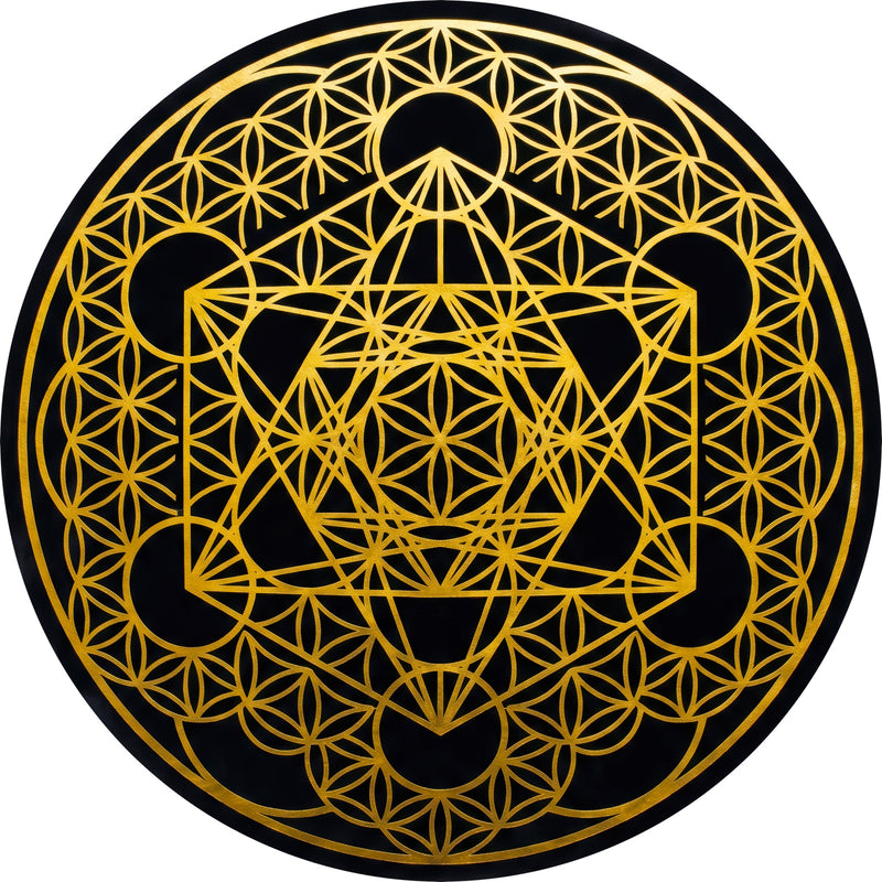 Golden Sacred Geometry Round Glass Wall Art