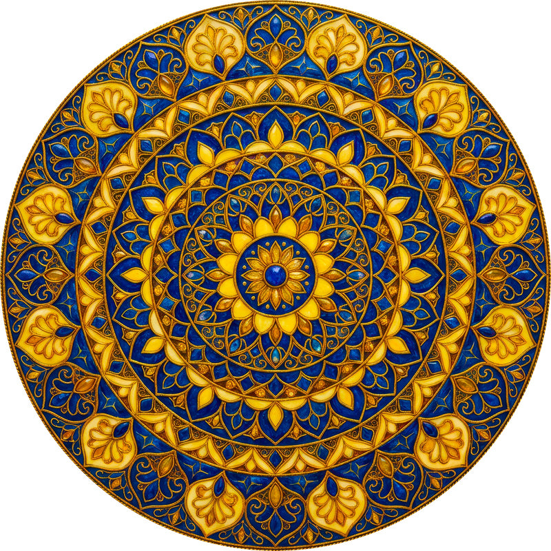 Royal Sapphire Mandala Round Glass Wall Art