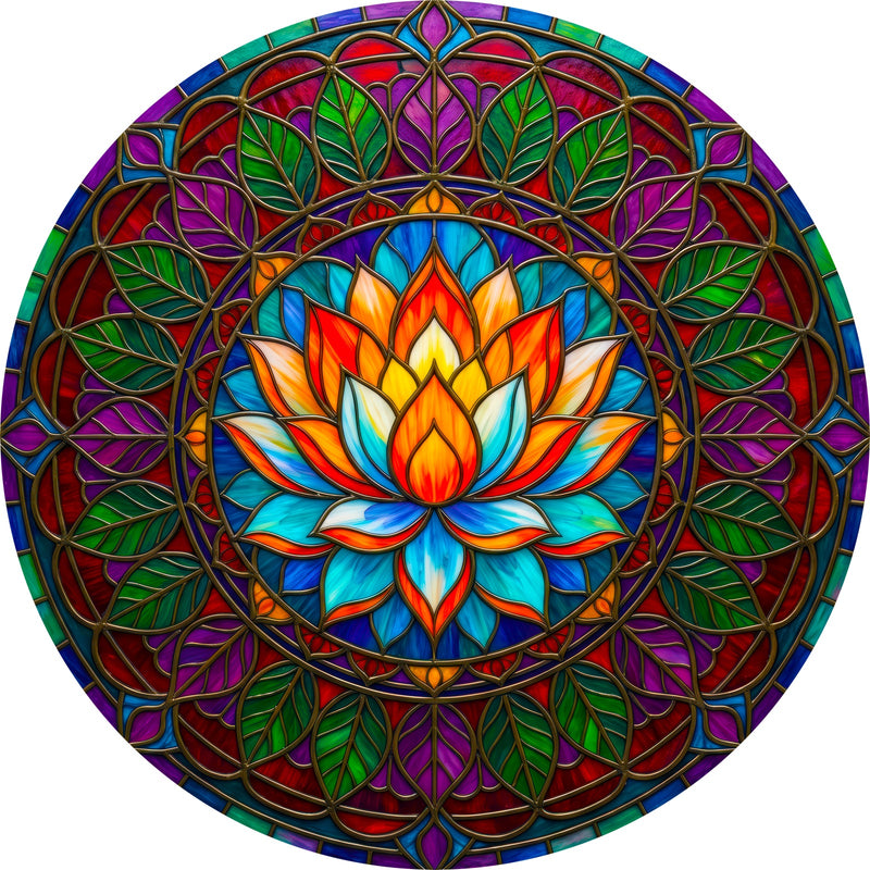 Radiant Lotus Mandala Round Glass Wall Art