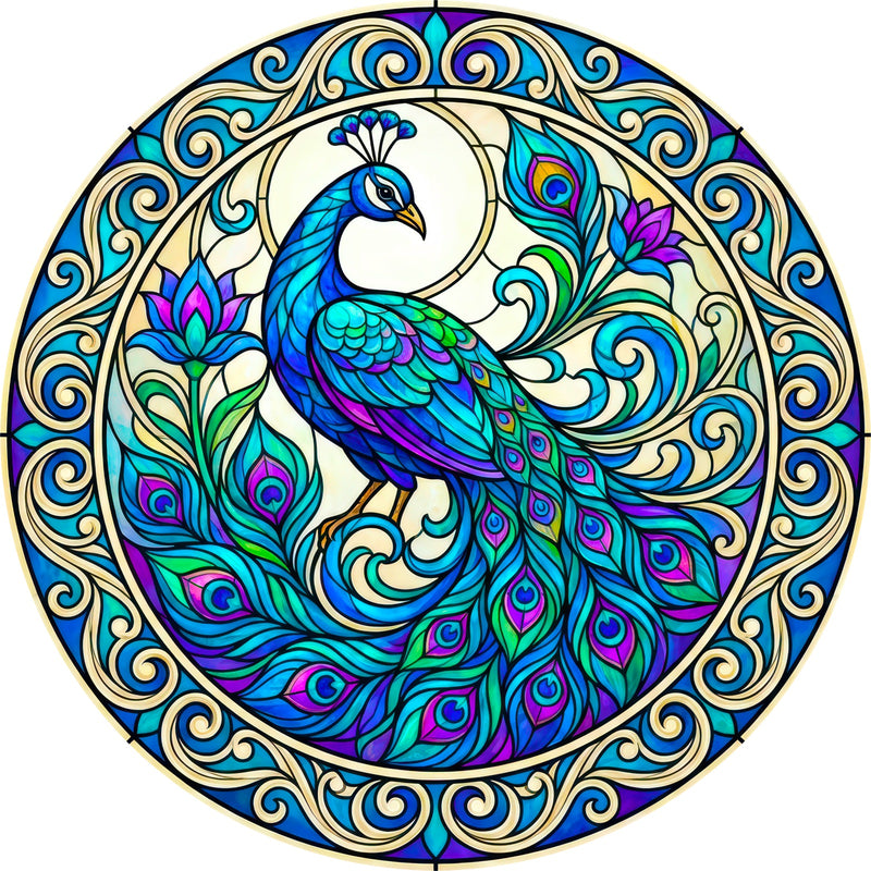 Regal Peacock IV Round Glass Wall Art