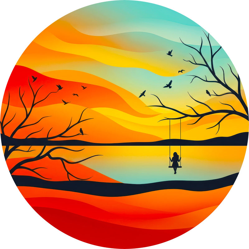 Sunset Swing Round Glass Wall Art
