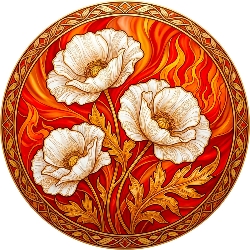 Crimson Poppy Elegance Round Glass Wall Art