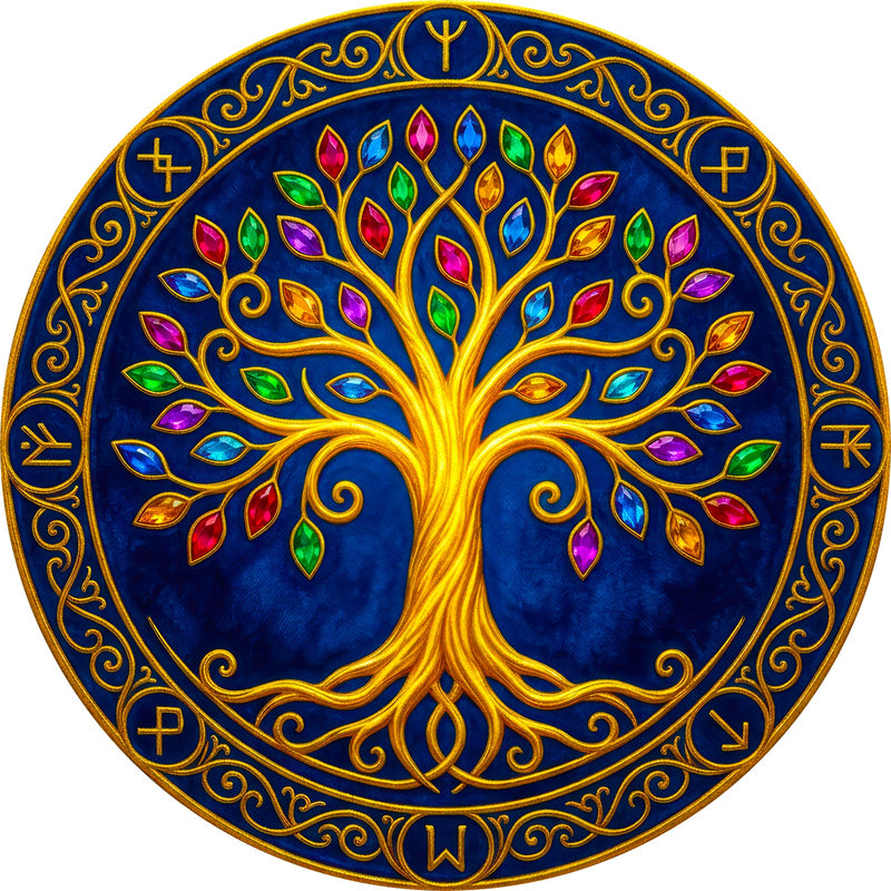 Jewelled Tree Of Life Round Glass Wall Art