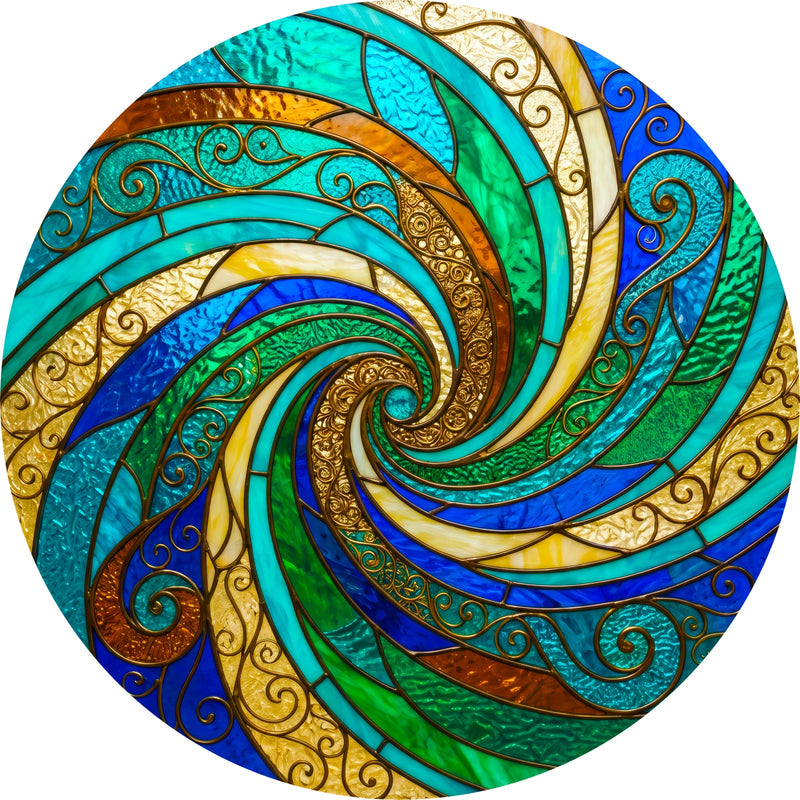 Emerald Ocean Spiral Round Glass Wall Art