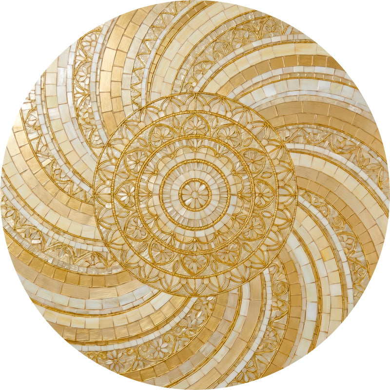 Ivory Mandala Swirl Round Glass Wall Art