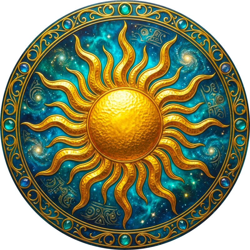 Cosmic Sun Medallion Round Glass Wall Art