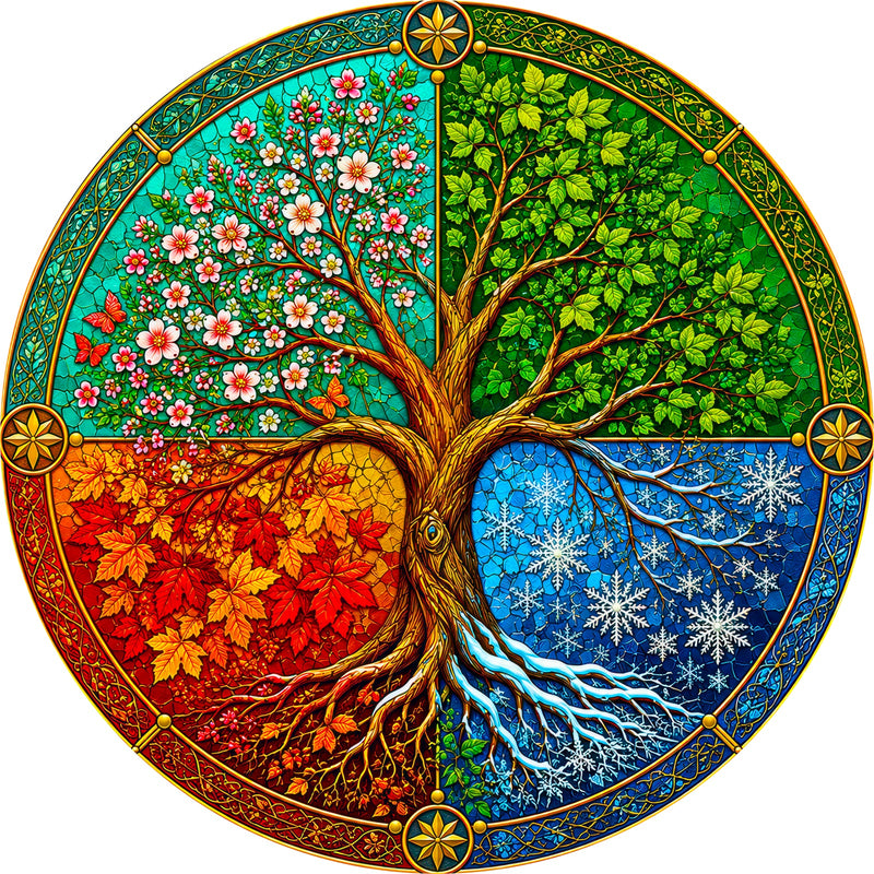 Tree Of Four Seasons Round Glass Wall Art