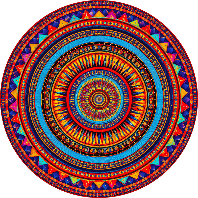 Chromatic Tribal Mandala Round Glass Wall Art