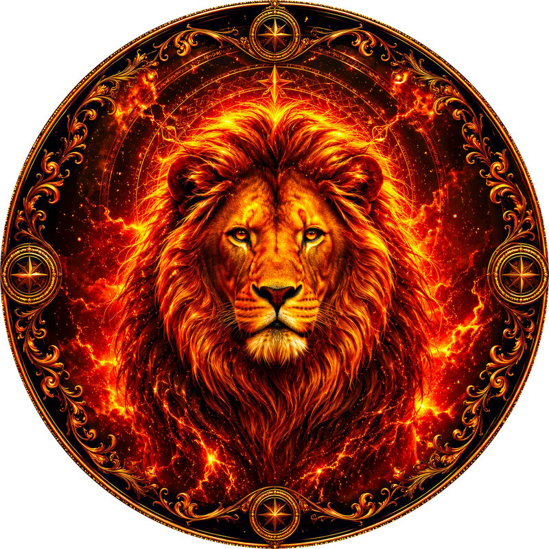 Lion Of Fire Round Glass Wall Art
