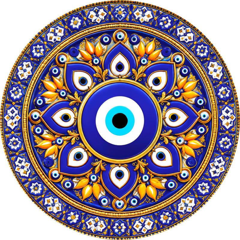 Evil Eye Mandala Round Glass Wall Art