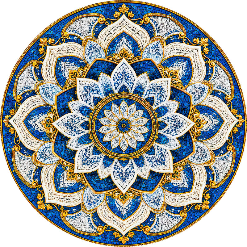 Sapphire Lace Mandala Round Glass Wall Art