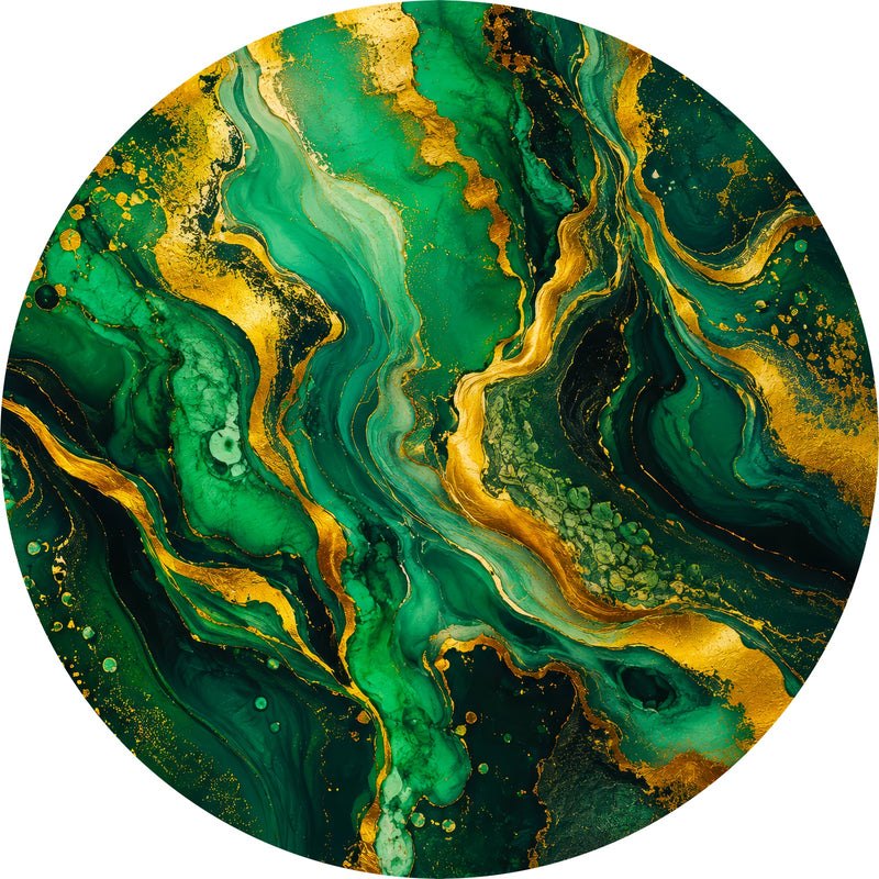 Emerald Currents Round Glass Wall Art