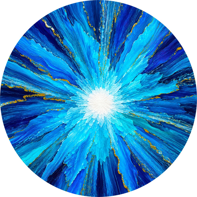 Azure Starburst Splash Round Glass Wall Art
