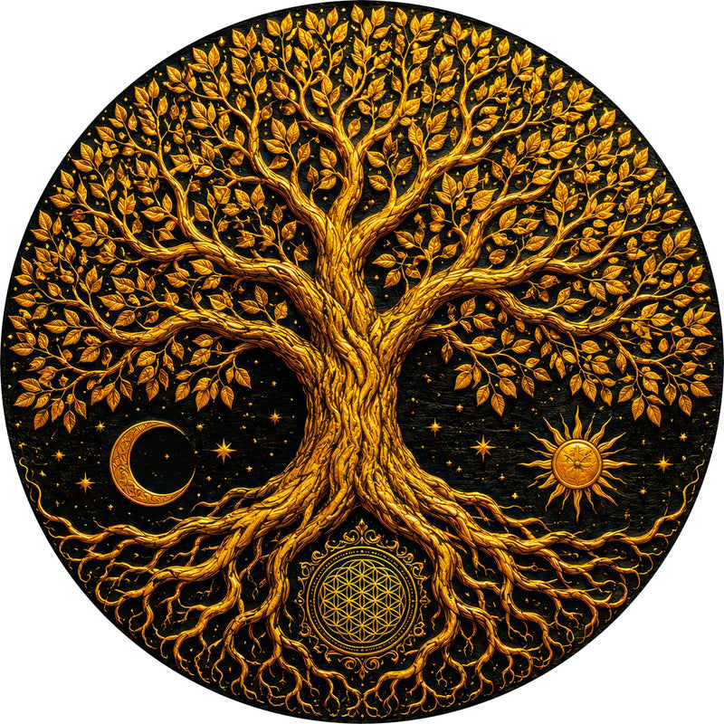 Golden Tree Of Life VI Round Glass Wall Art